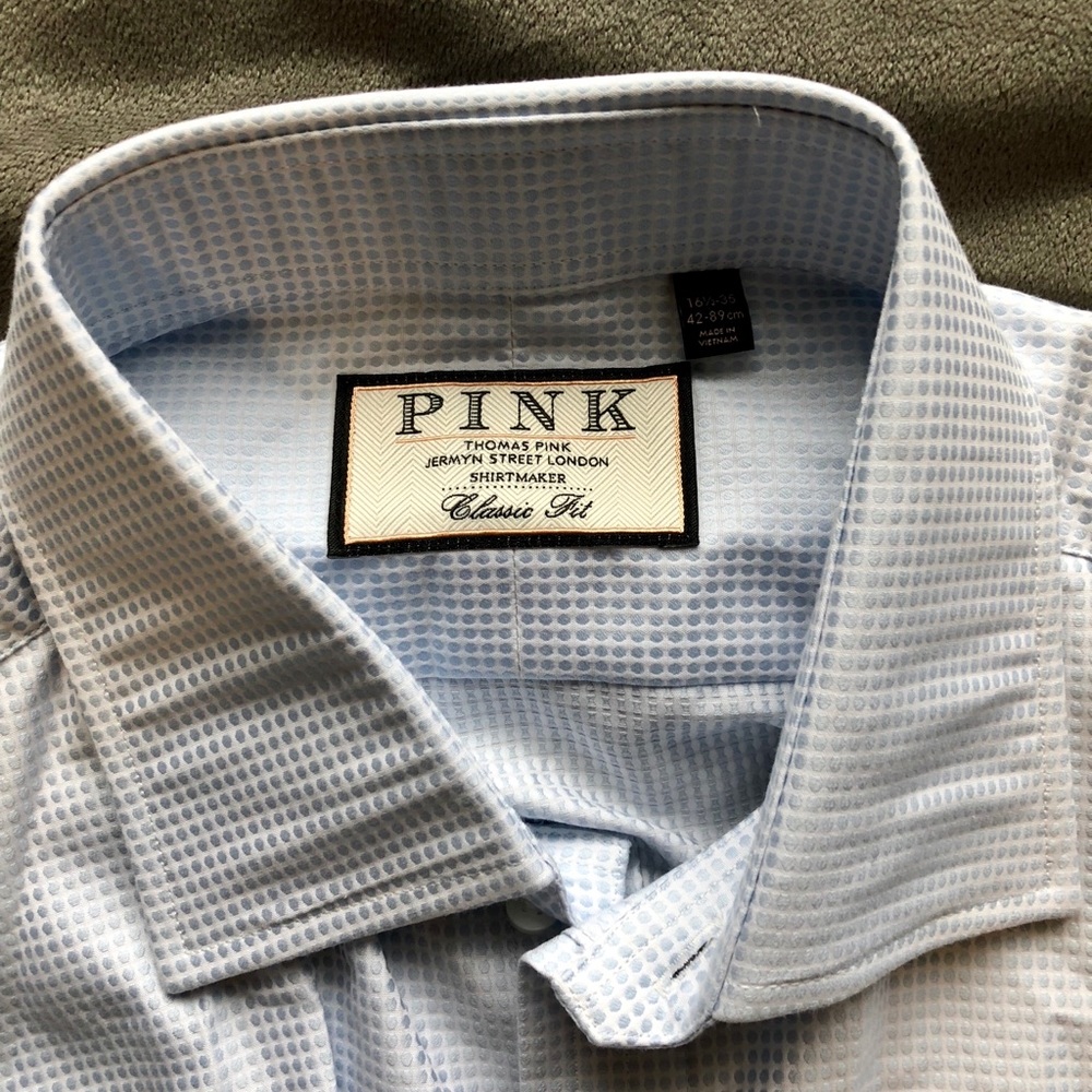 16 1/2, 35 Size Thomas Pink Button Down - Picture 2 of 7